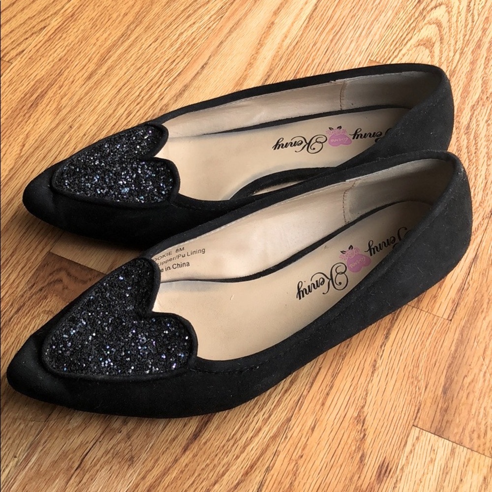 Penny Loves Kenny black flats glitter heart 8M